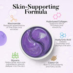 Bloomora hydrogel eye patches jar showing shimmering purple gel pads