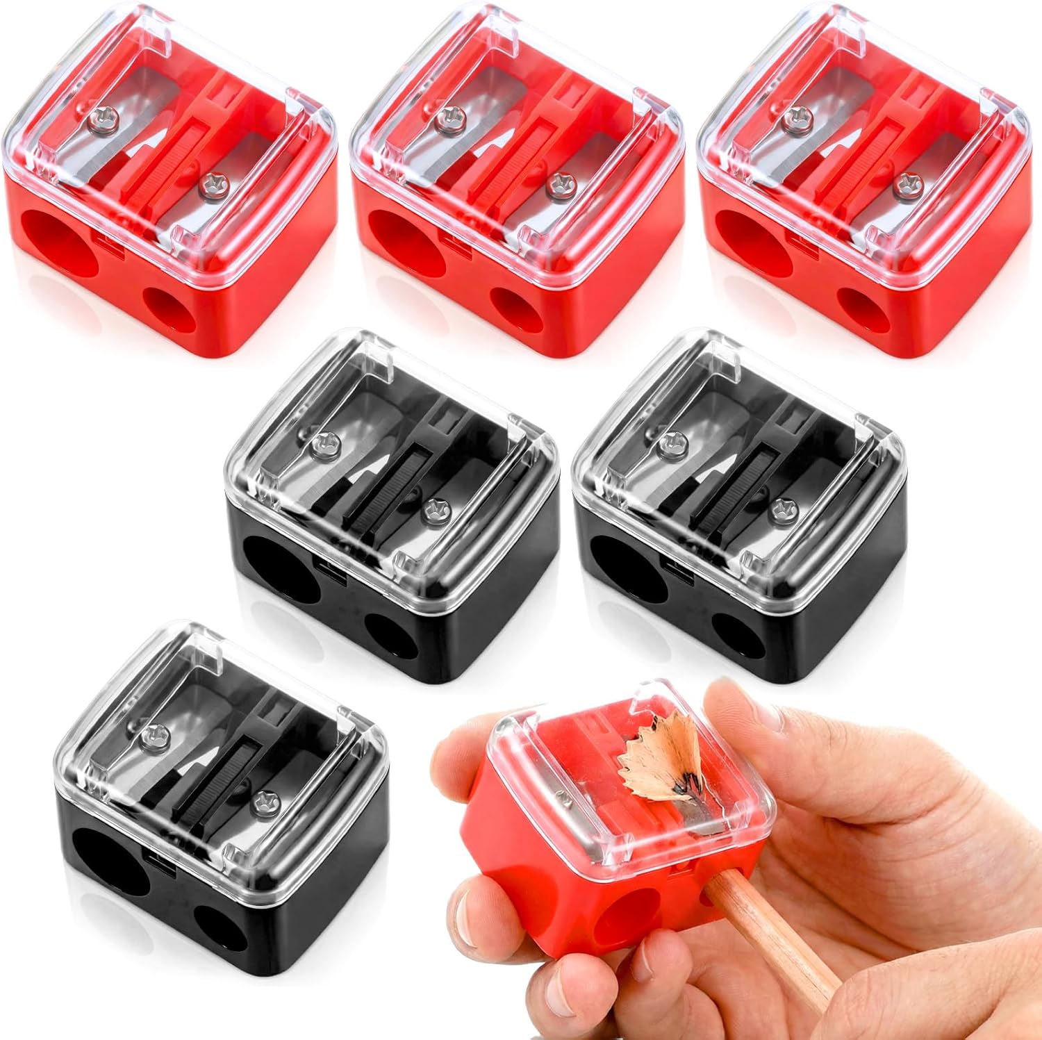Bremorou 6 Pcs dual hole makeup pencil sharpener set front view