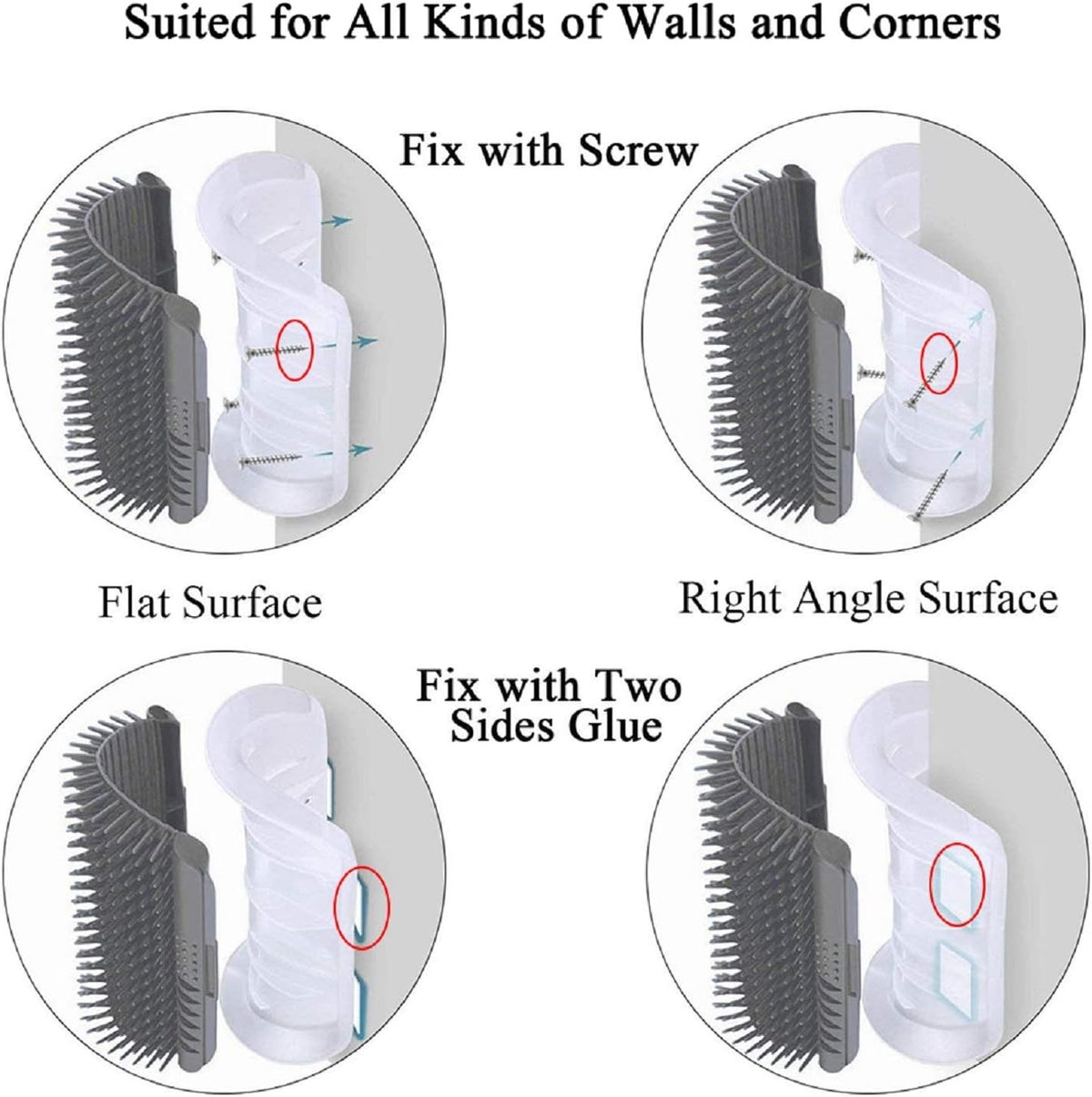 Kingtree cat corner scratcher wall corner installation step using double-sided adhesive stickers