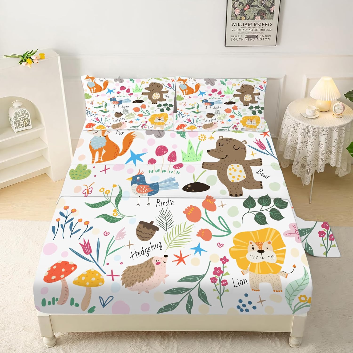 Nmpico cartoon animals twin bed sheet set front view