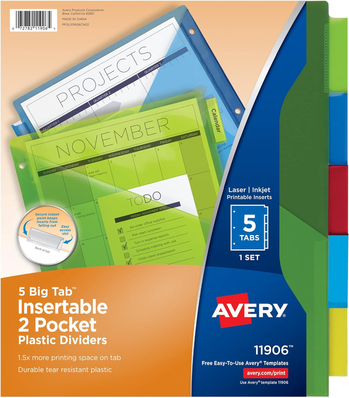 Avery 5-tab binder dividers front view packaging