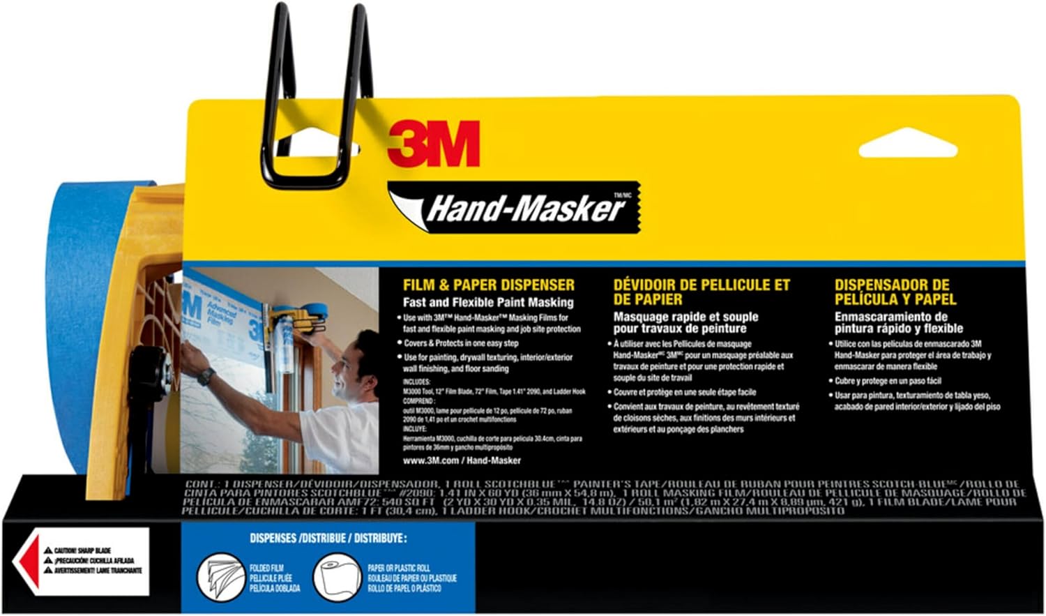 3M Hand-Masker M3000-PAK-SC dispenser kit front view showcasing attached tape and film roll.