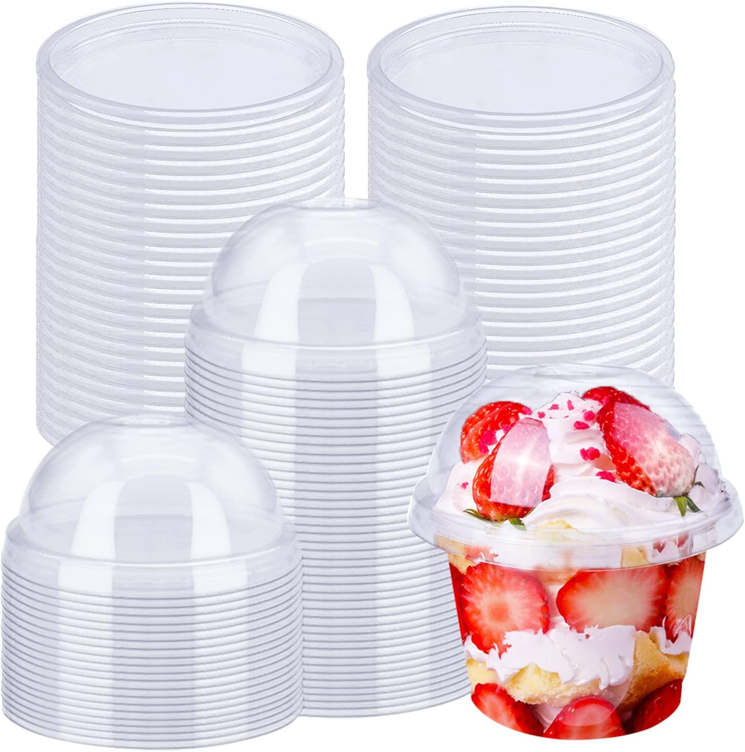 Alaeseje 50 pack clear plastic dessert cups front view for catering.