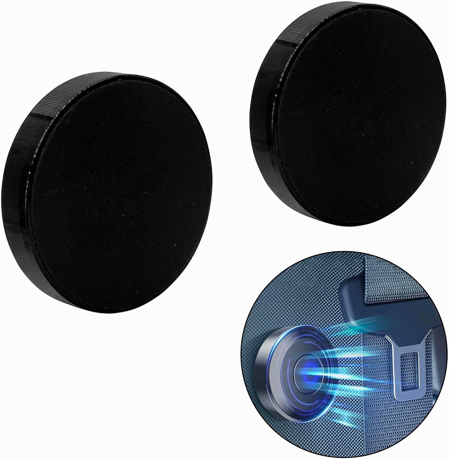 Crown Sporting Goods Magnetic Car Seat Belt Holder Clip front view showing sleek black epoxy finish.
