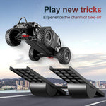 Top angle view of RC car takeoff board with directional markings.
