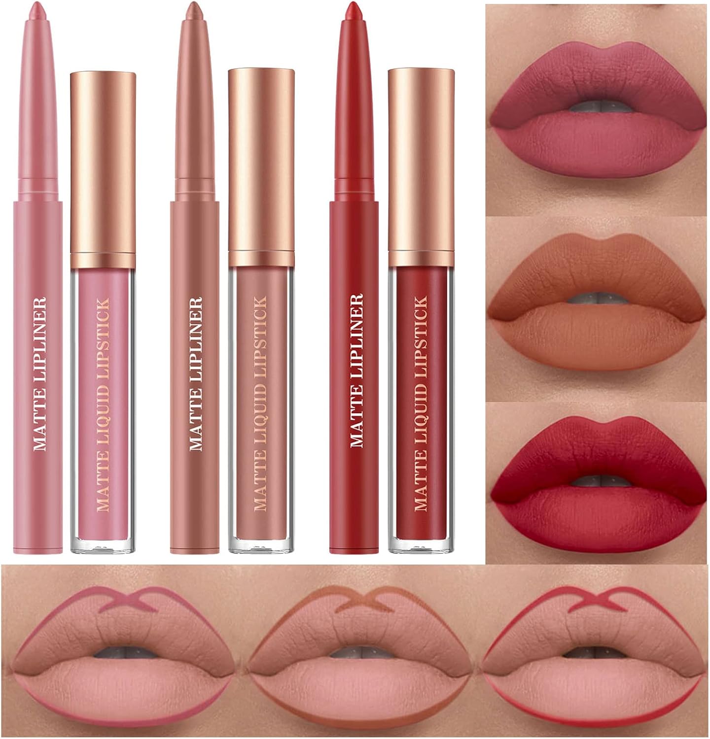 BestLand 6Piece Matte Liquid Lipstick and Lip Liner Set front packaging view showing all six makeup products.