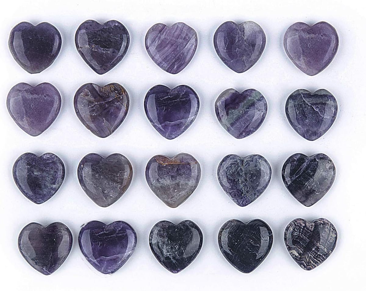 JIC Gem Set of 20 pcs 30mm Amazonite Healing Crystal Fluorite Heart Stones Love Carved Palm Worry Stone Energy Yoga and Decoration - Image 9