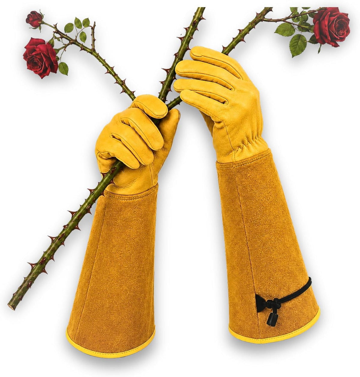 ITC gardening gloves front view with leather gauntlet