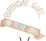 Women's Glitter Birthday Sash and Tiara Set - Sliver and White Rhinestone Headband, Crowns, and Happy Birthday Decorations - Image 9