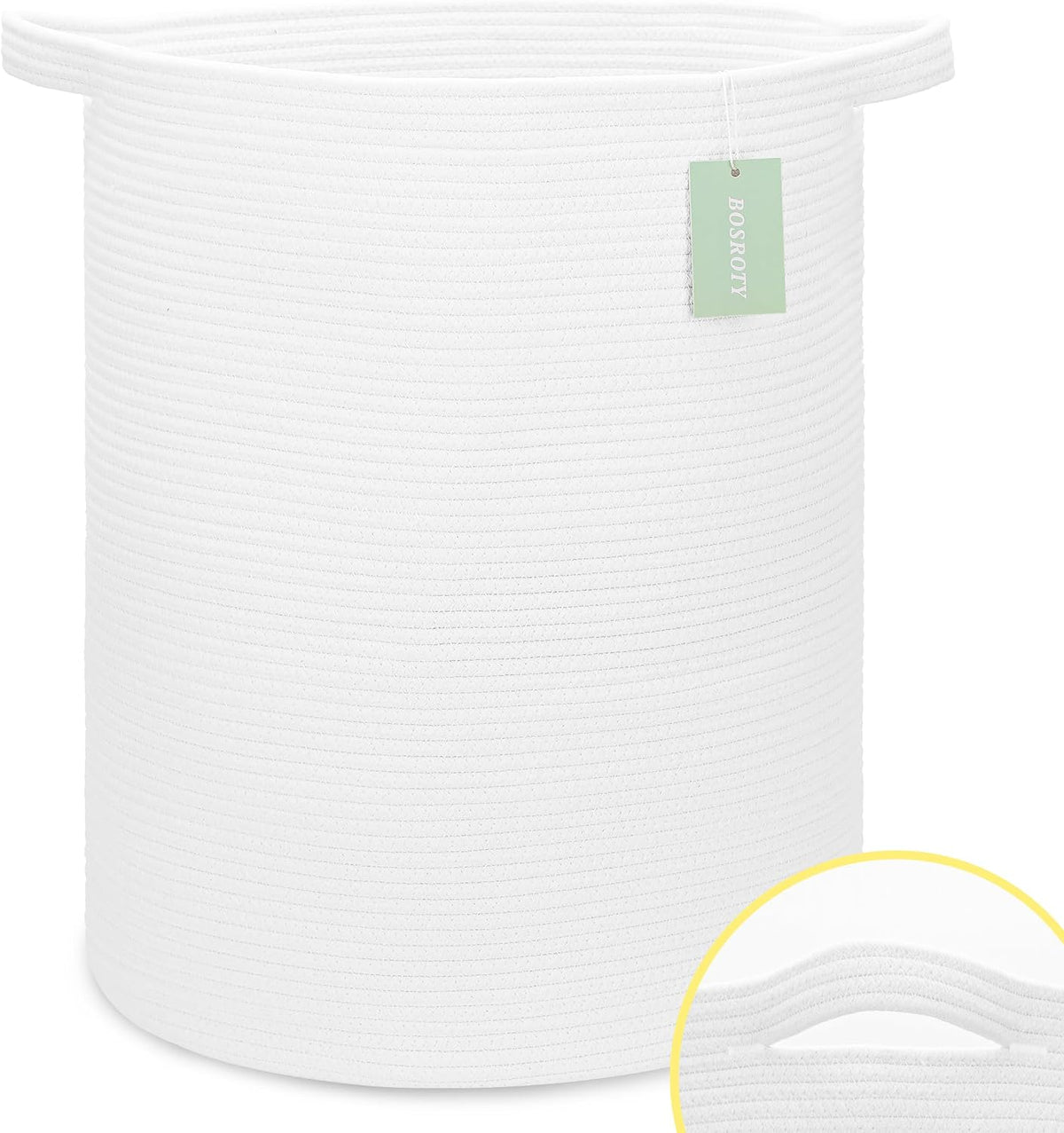Large Cotton Rope Blanket Basket, 87L Laundry Hamper, White & Gray | Collapsible Woven Nursery Hamper, Sturdy Handles for Clothes Toys Towels, Ideal for Living Room Bedroom Bathroom - Image 14
