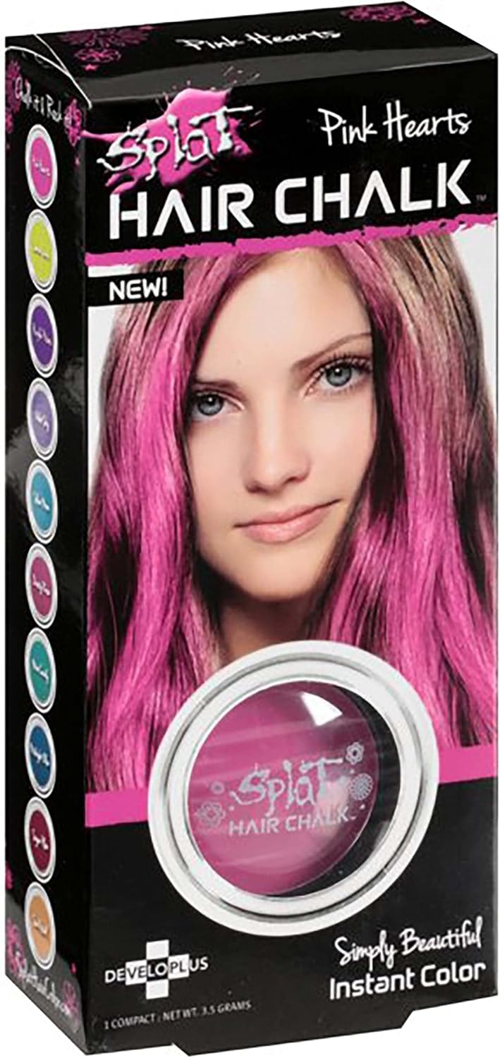Splat Pink Hearts Hair Chalk, 1 Compact, Temporary Hair Color Glides on Easily for Fun Pops of Color, Washable Hair Color Chalk Shampoos Out, Cruelty Free & Vegan - Image 1