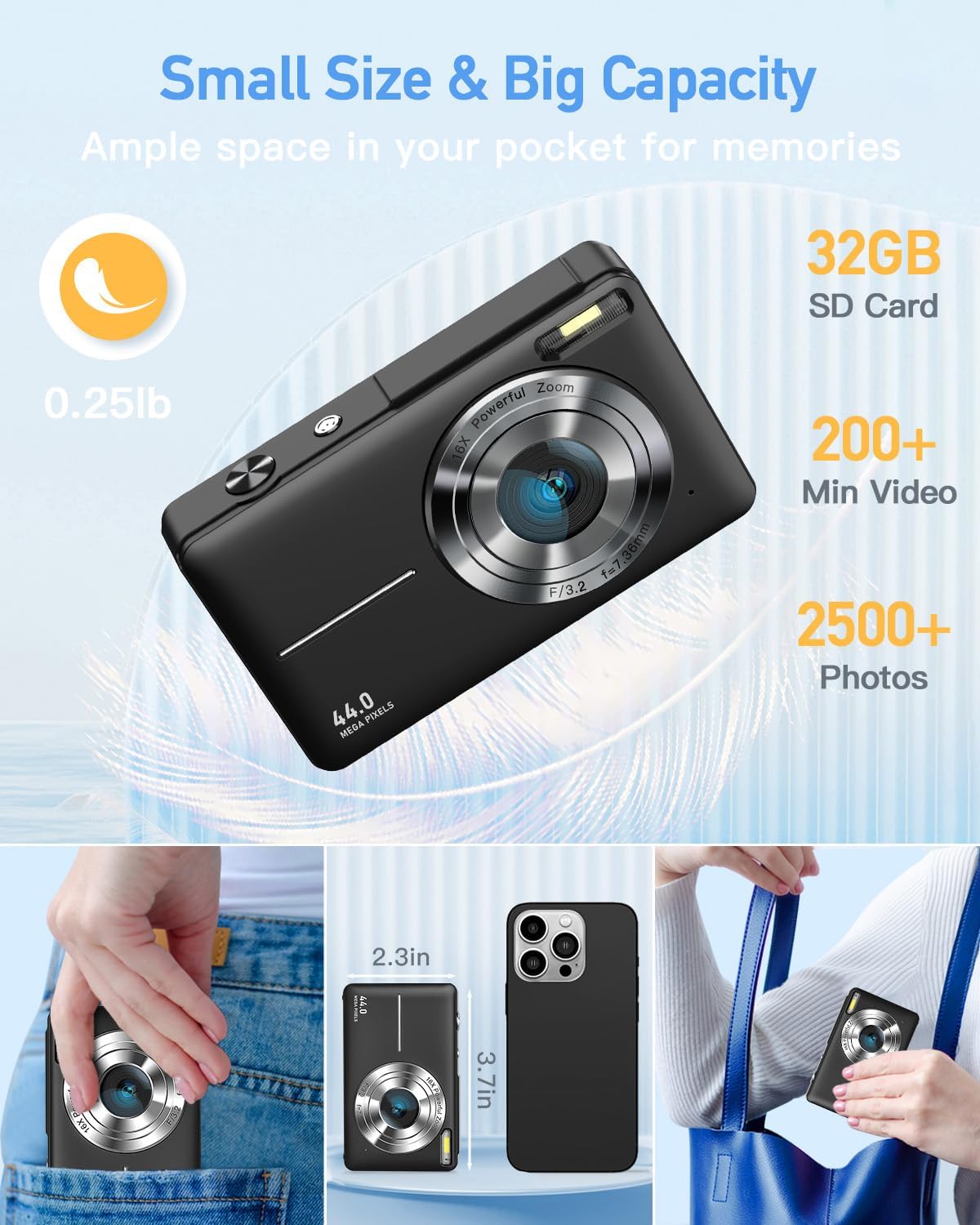 AiTechny digital camera bundled with 32GB memory card and accessories