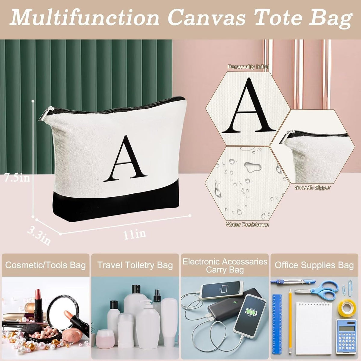 YOOLIFE monogrammed tote bag side pocket holding water bottle