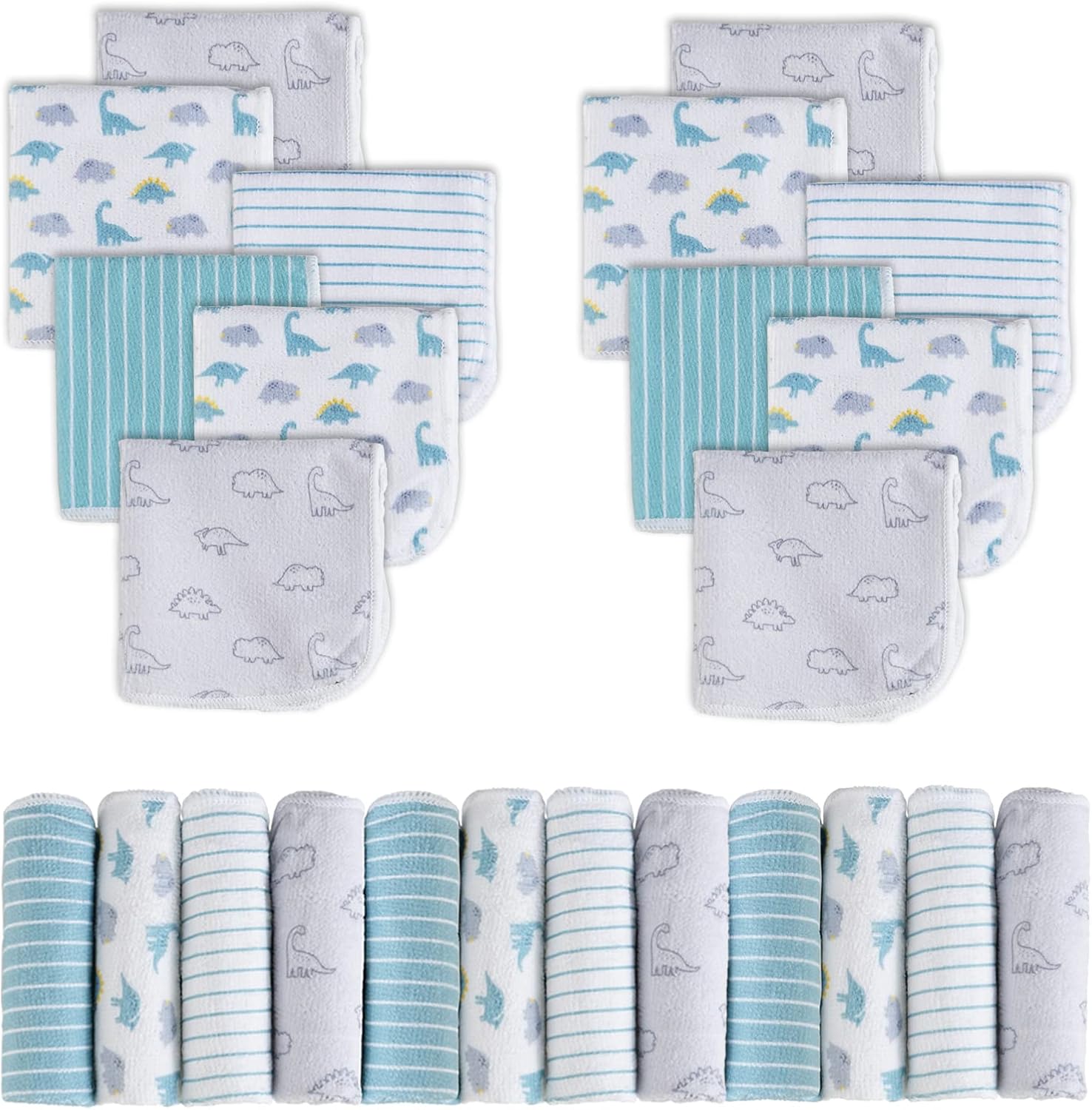 Viviland baby washcloths 24 pack dinosaur pattern front view