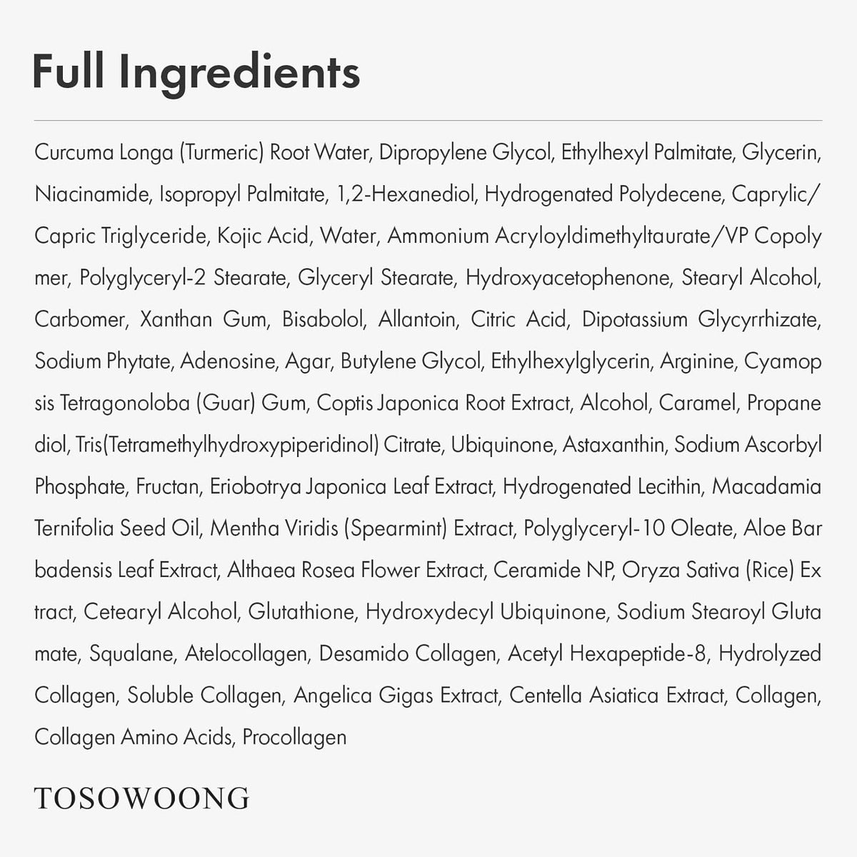 Tosowoong fifty milliliter skincare product box packaging close up view.