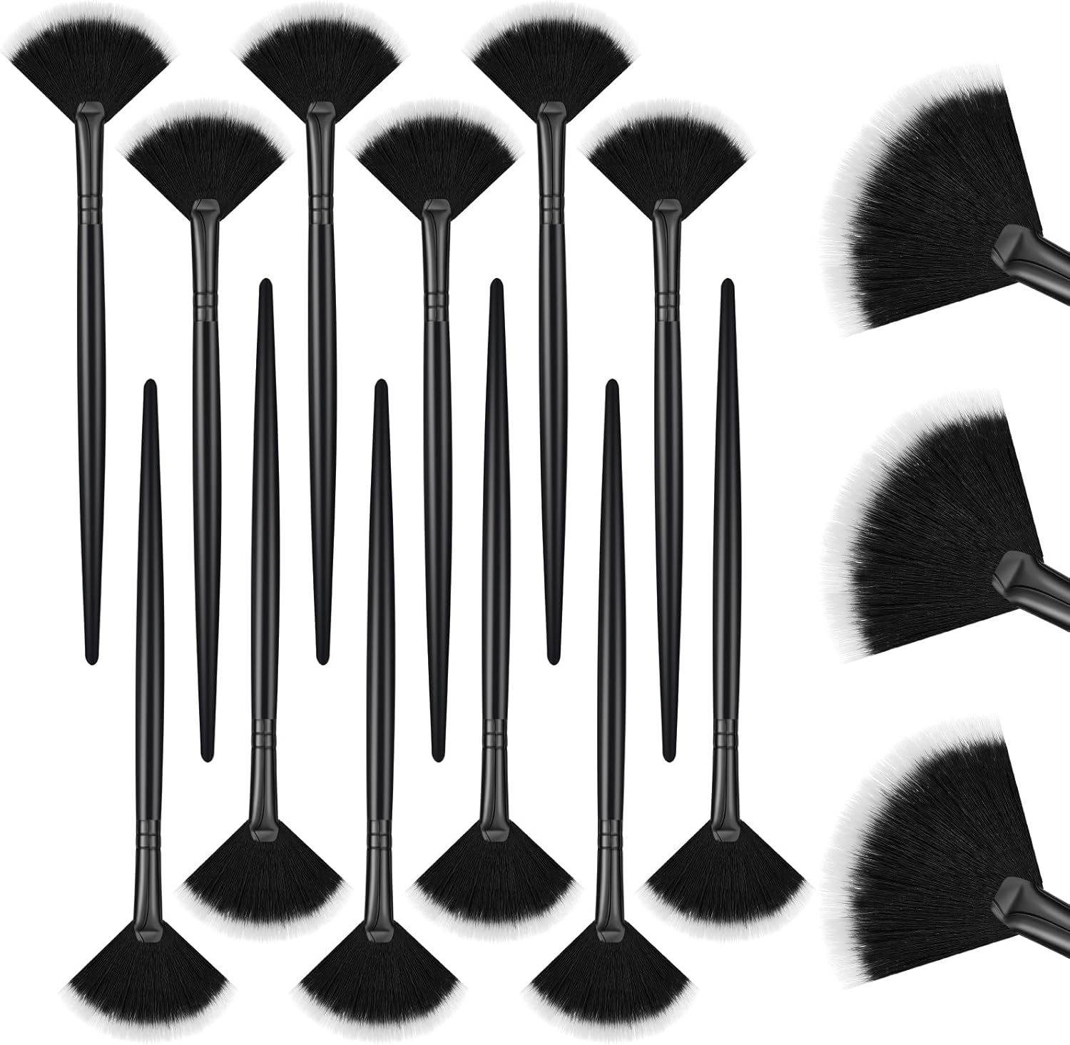 Ziliny 12 Piece Soft Facial Fan Brush Set front view showing black handles and two-tone bristles