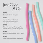 Ergonomic curved grip of the Bliss dermaplaning razor for precise eyebrow trimming and hair removal