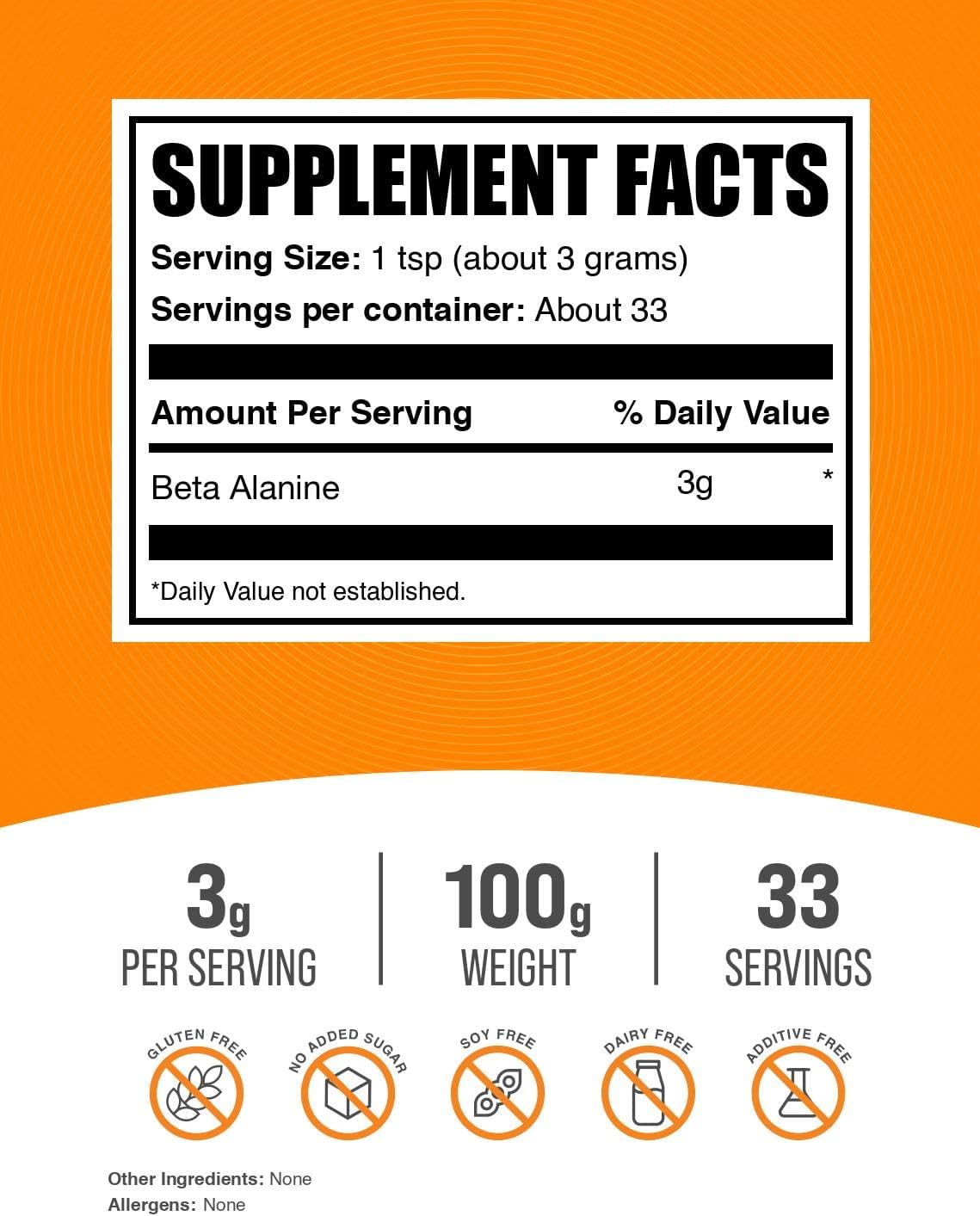 BulkSupplements Beta Alanine 100g powder container