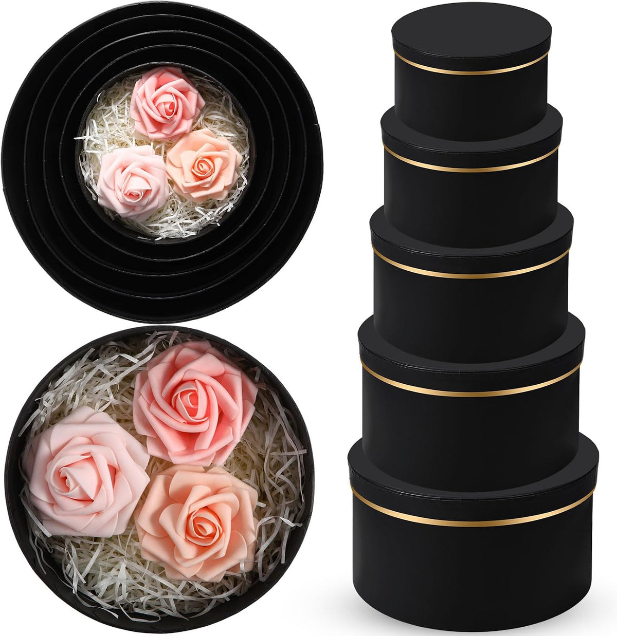 Harloon large round gift boxes front view in matte black