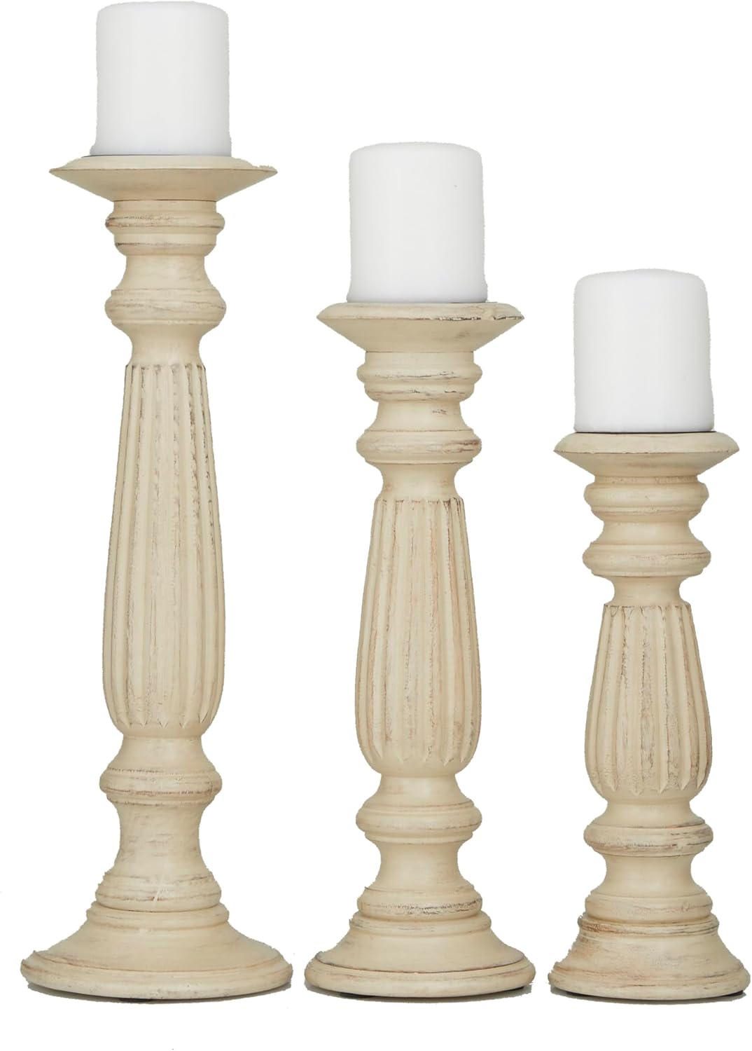 Deco 79 Candle Stands Wood Candle Holder, 18 by 15 by 12-Inch, Brown, Set of 3 - Image 1