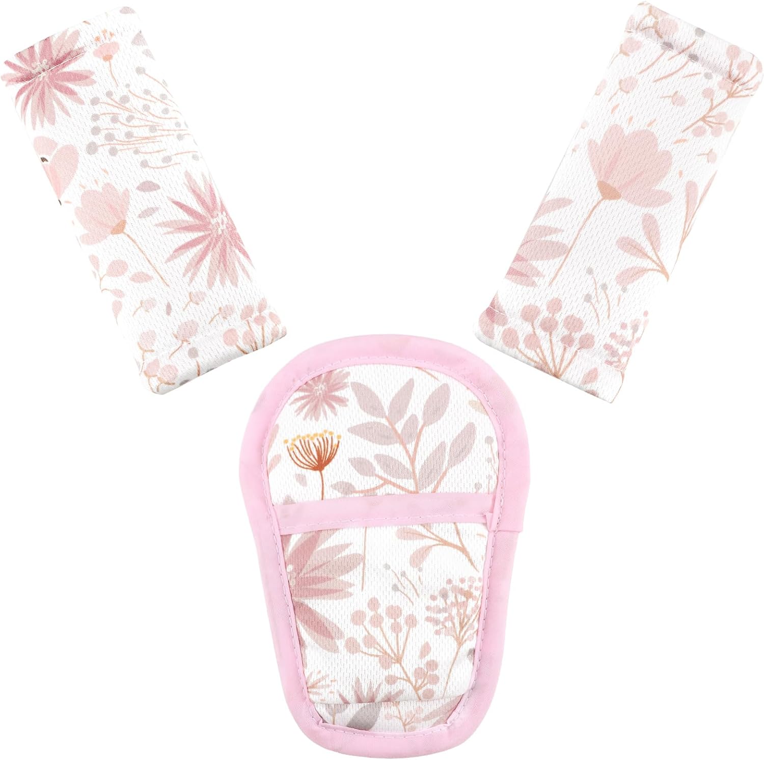 Accmor 3 piece pink floral baby car seat strap pads front view