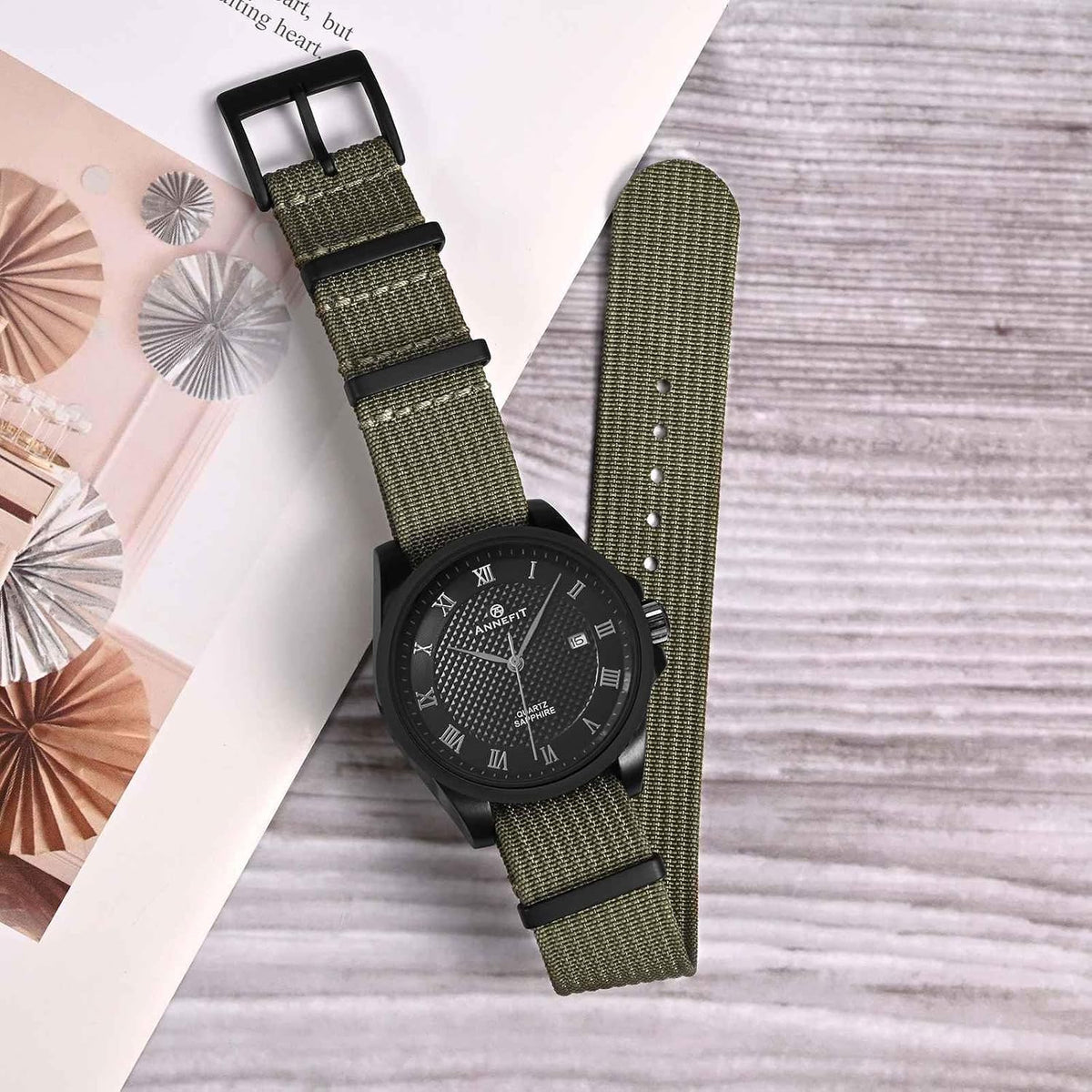 ANNEFIT military watch strap showing woven ballistic nylon texture