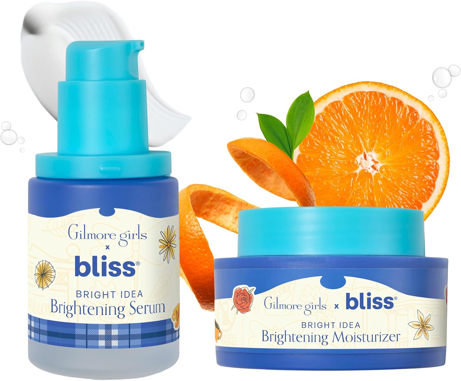 Bliss Gilmore Girls Vitamin C skincare duo front view showing the serum and moisturizer bottles.
