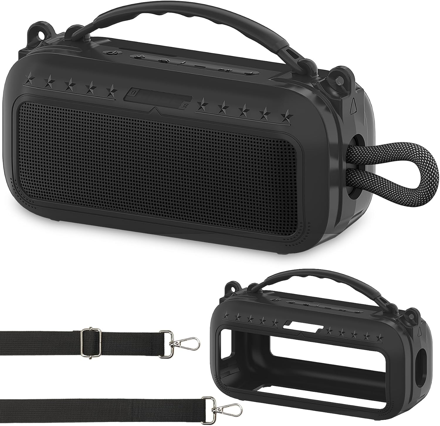 JCHPINE silicone cover case for Bose SoundLink Plus front view showing black protective shell