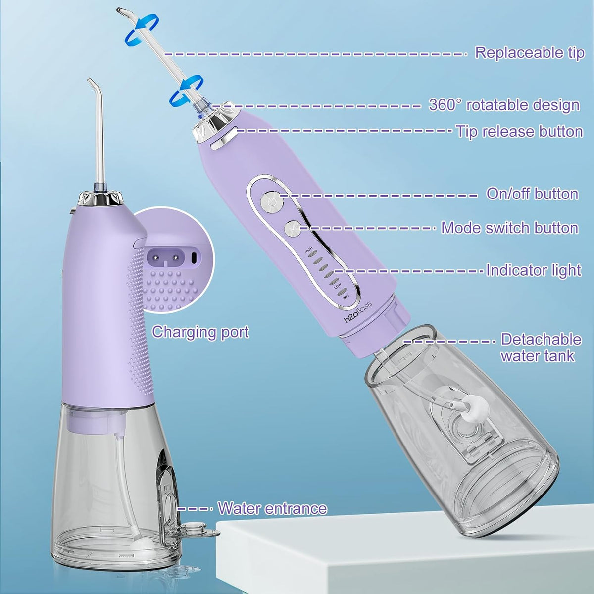 H2ofloss portable water flosser charging port