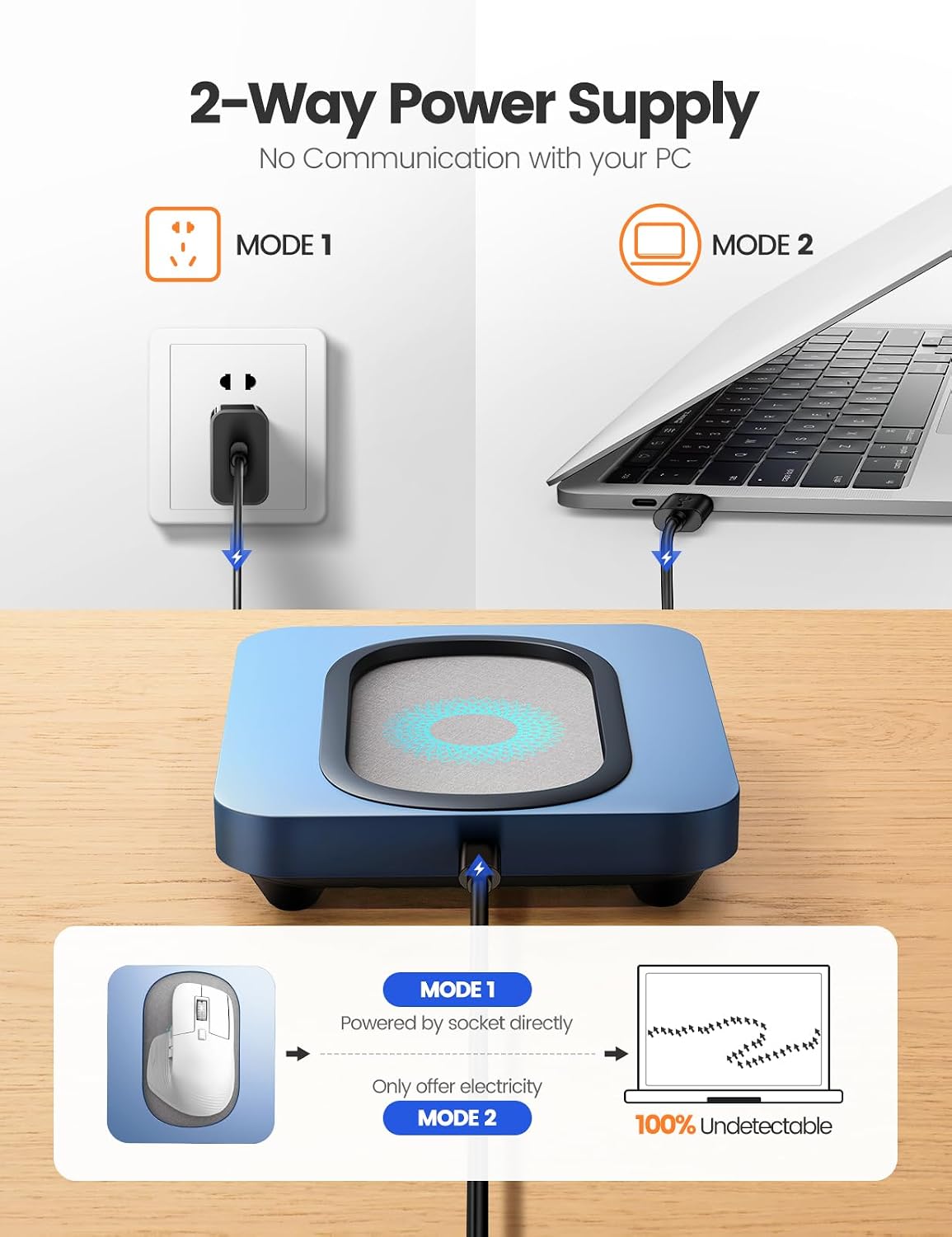 EAXBUX undetectable mouse device holding a wireless mouse