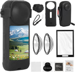 Design Info 6-in-1 camera accessory kit front view showing silicone case and screen protector