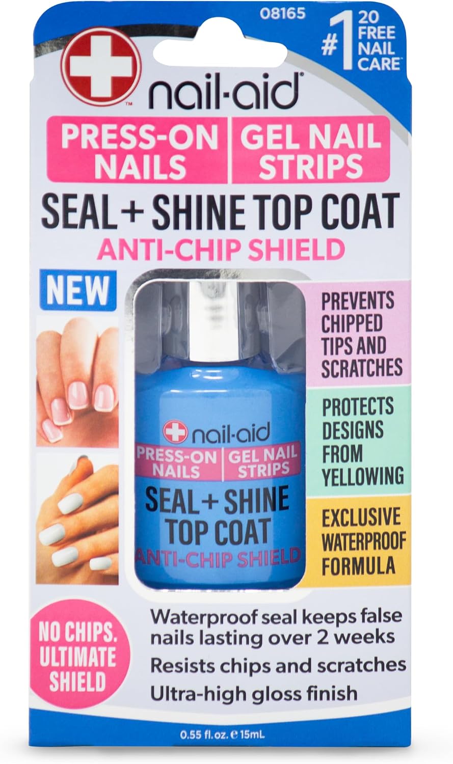 Nail-Aid Seal And Shine Top Coat front view waterproof nail protection bottle.