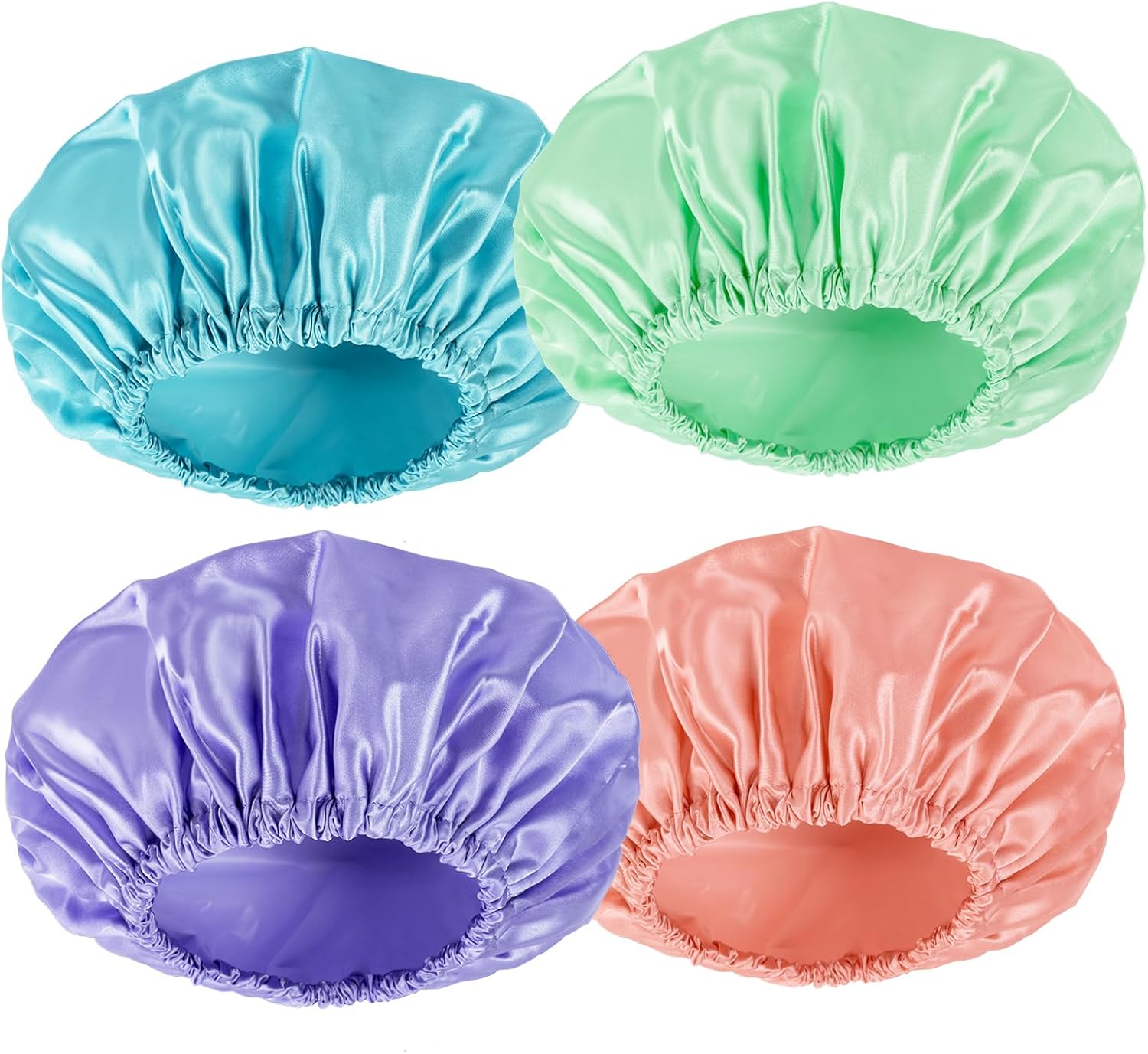 AmazerBath Shower Cap, 4 PCS Shower Caps for Women Reusable Waterproof, Double Layers Hair Cap for Shower, Elastic and Flexi Bath Caps, Environmental Protection Bathing Hat for Adult Kids - Image 1