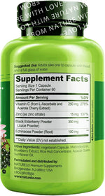 NATURELO Immune Support bottle side view with dosage info