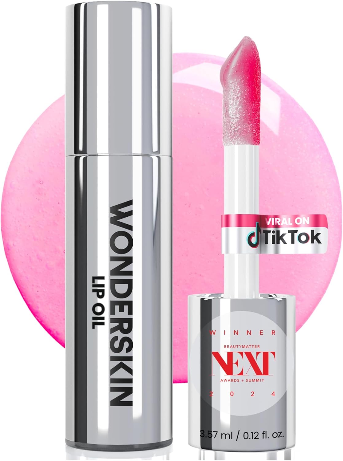 Wonderskin Lip Oil Rehab Serum Kissed shade front view metallic tube