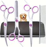 PAWCHIE 5 in 1 pet grooming scissors set front view showing stainless steel shears and comb for professional dog styling.