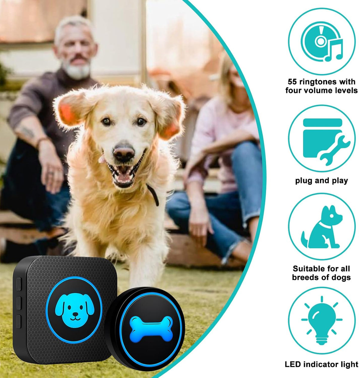 Wireless dog doorbell receiver with 60 melodies