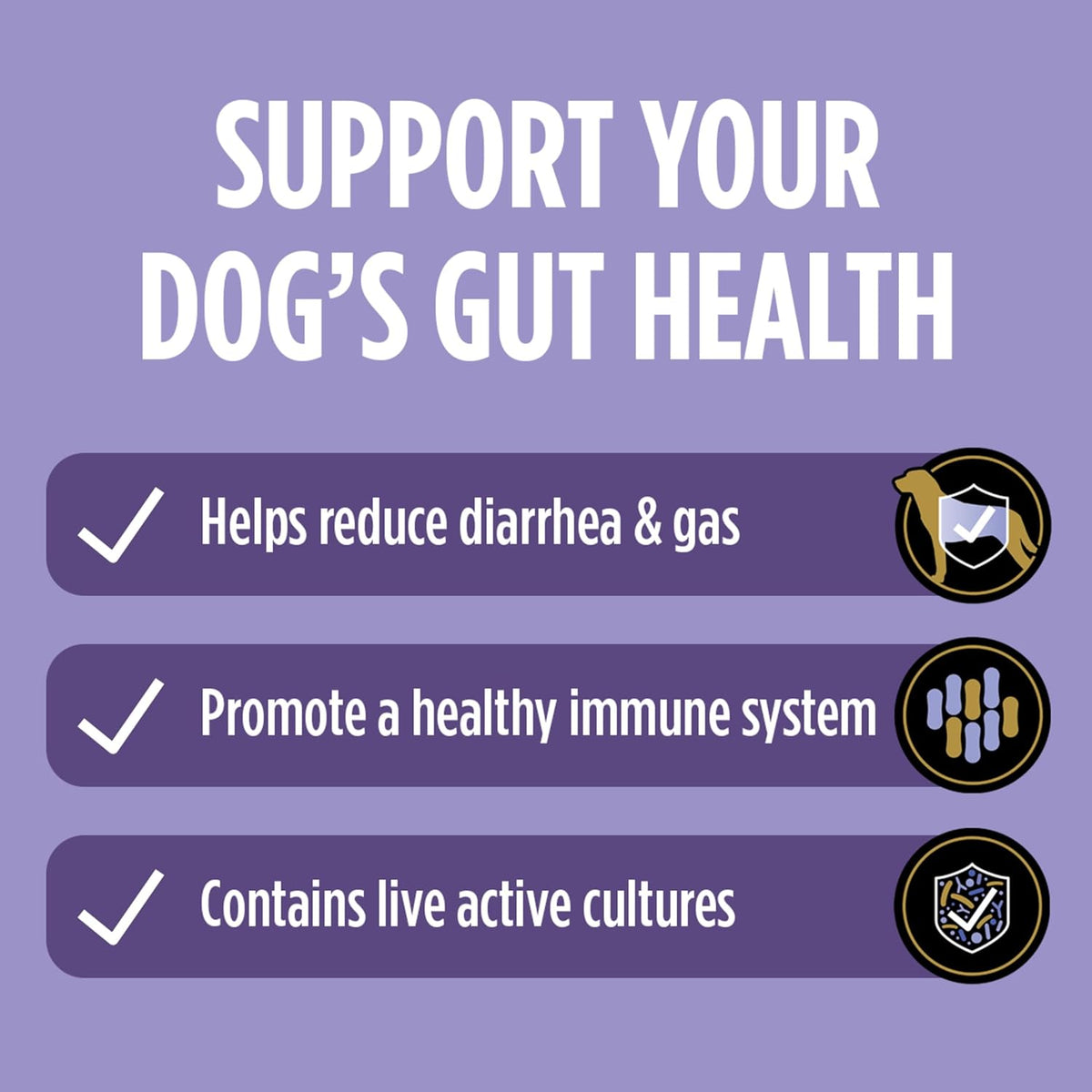Microencapsulated dog digestive supplement packets for optimal intestinal microflora balance.