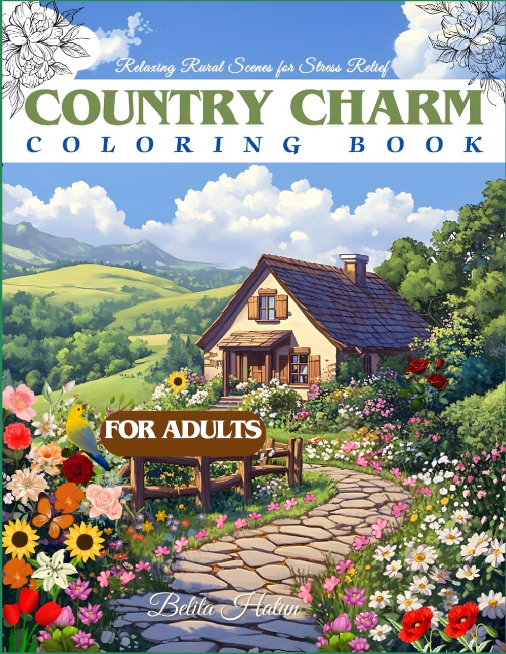 Country Charm Coloring Book for Adults: Relaxing Rural Scenes for Stress Relief - Image 1