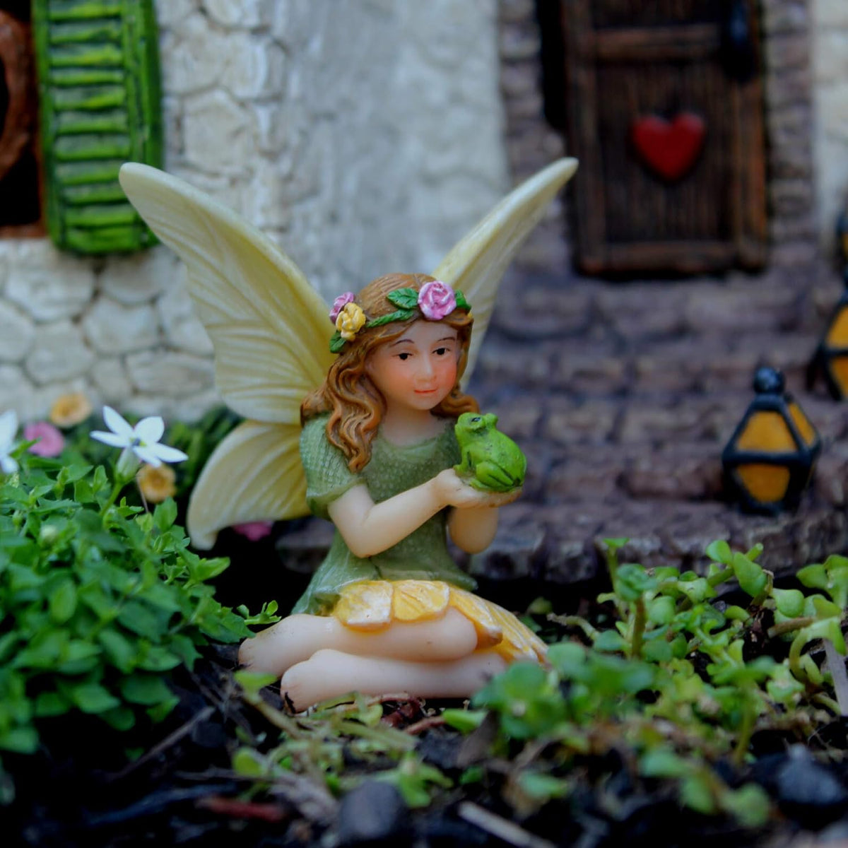 Enchanted Fairy House Kit for Outside - Fairies & Sign | Hand-painted resin; includes 2 fairies and a sign; door opens; water resistant; 7 inch house; outdoor and indoor decor - Image 9