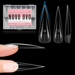 NOVO OVO XXL straight sharp stiletto nail extension tips in a clear case