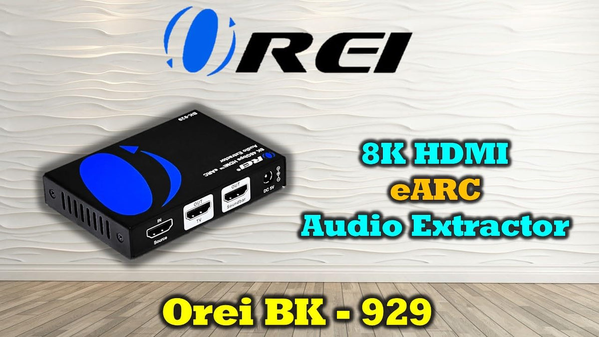 OREI eARC media converter unit base detailing model numbers and certification seals