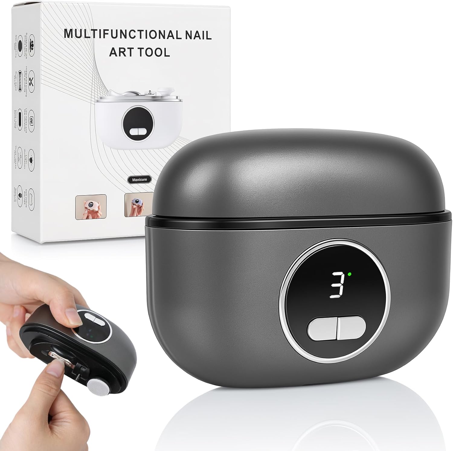 OEM 4-in-1 electric nail clipper front view showing LCD digital display.