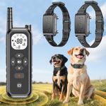 RunFence wireless dog fence system front view showing the remote control and two receiver collars.