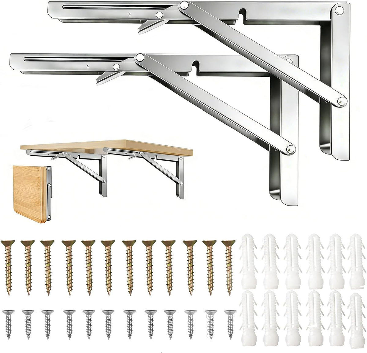 Medach foldable shelf brackets supporting wooden table surface