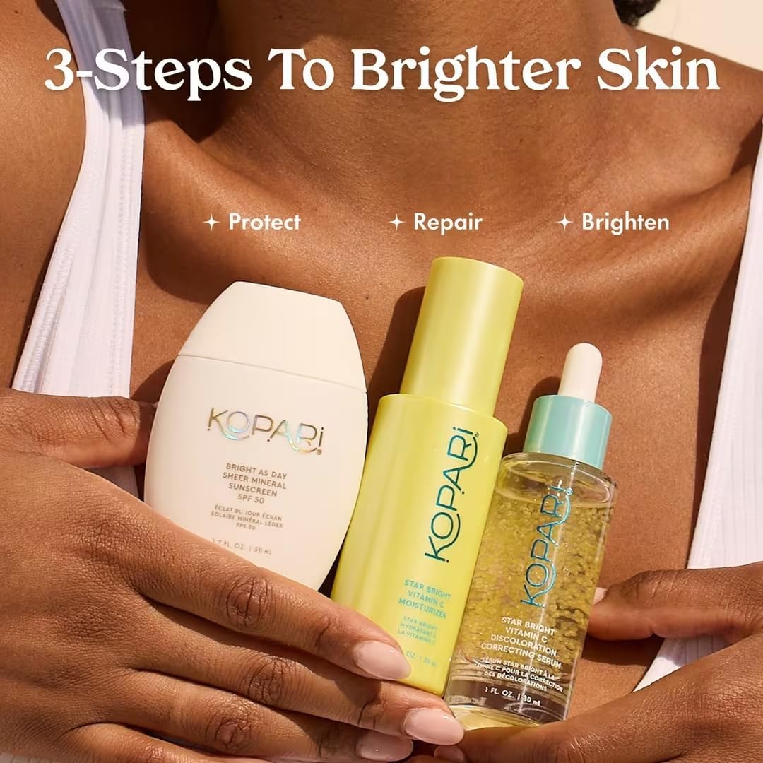 Kopari Star Bright Vitamin C Moisturizer application on face and neck morning routine