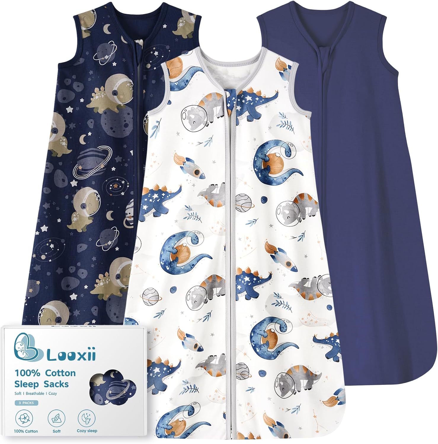 Looxii baby sleep sack 0.5 TOG 3 pack front view