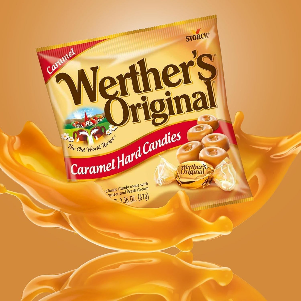 Werther's Original classic caramel hard candy bag pack of four.