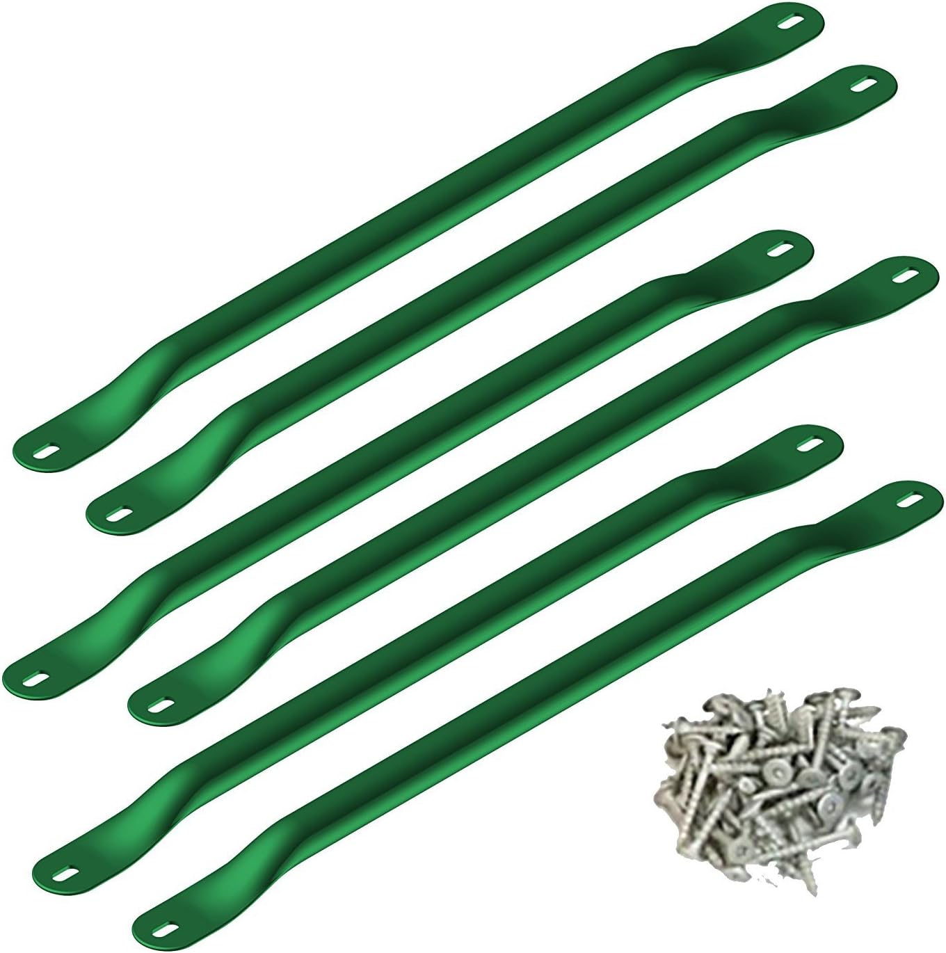 Swing-N-Slide green metal monkey bars kit front view showing six durable steel playground rungs with mounting hardware.