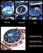 MINILUJIA celestial blue dial watch close up